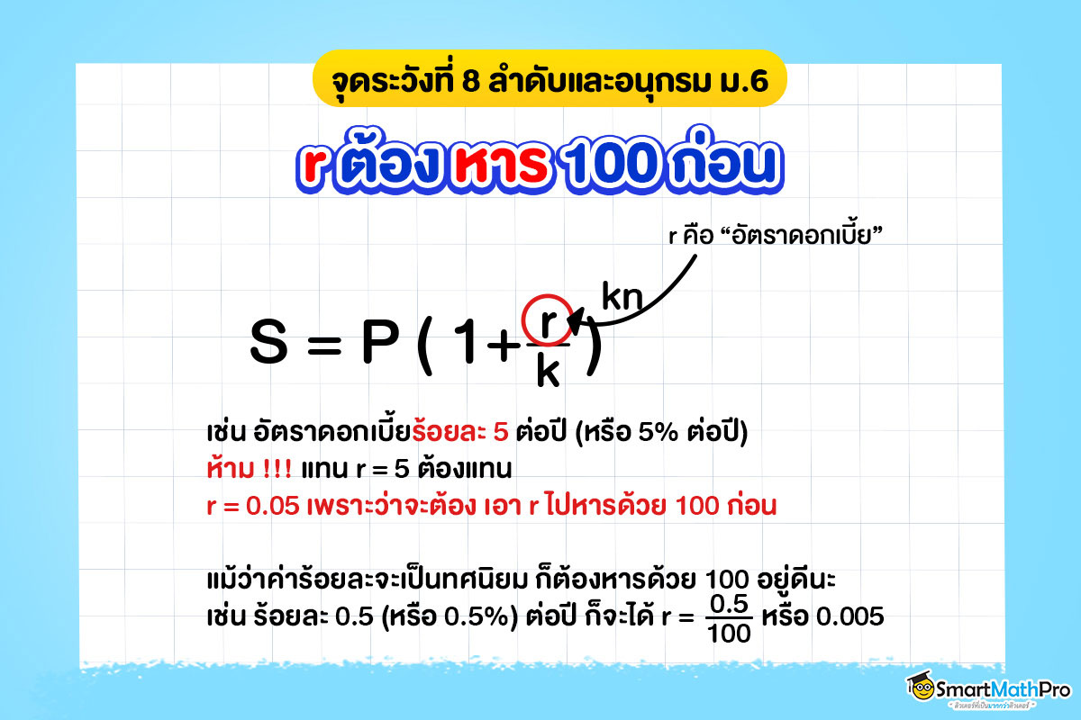 เนื้อหาที่มักพลาดบ่อยเรื่องลำดับและอนุกรม ม.6 เกี่ยวกับการแปลงค่า r ในโจทย์เกี่ยวกับดอกเบี้ย