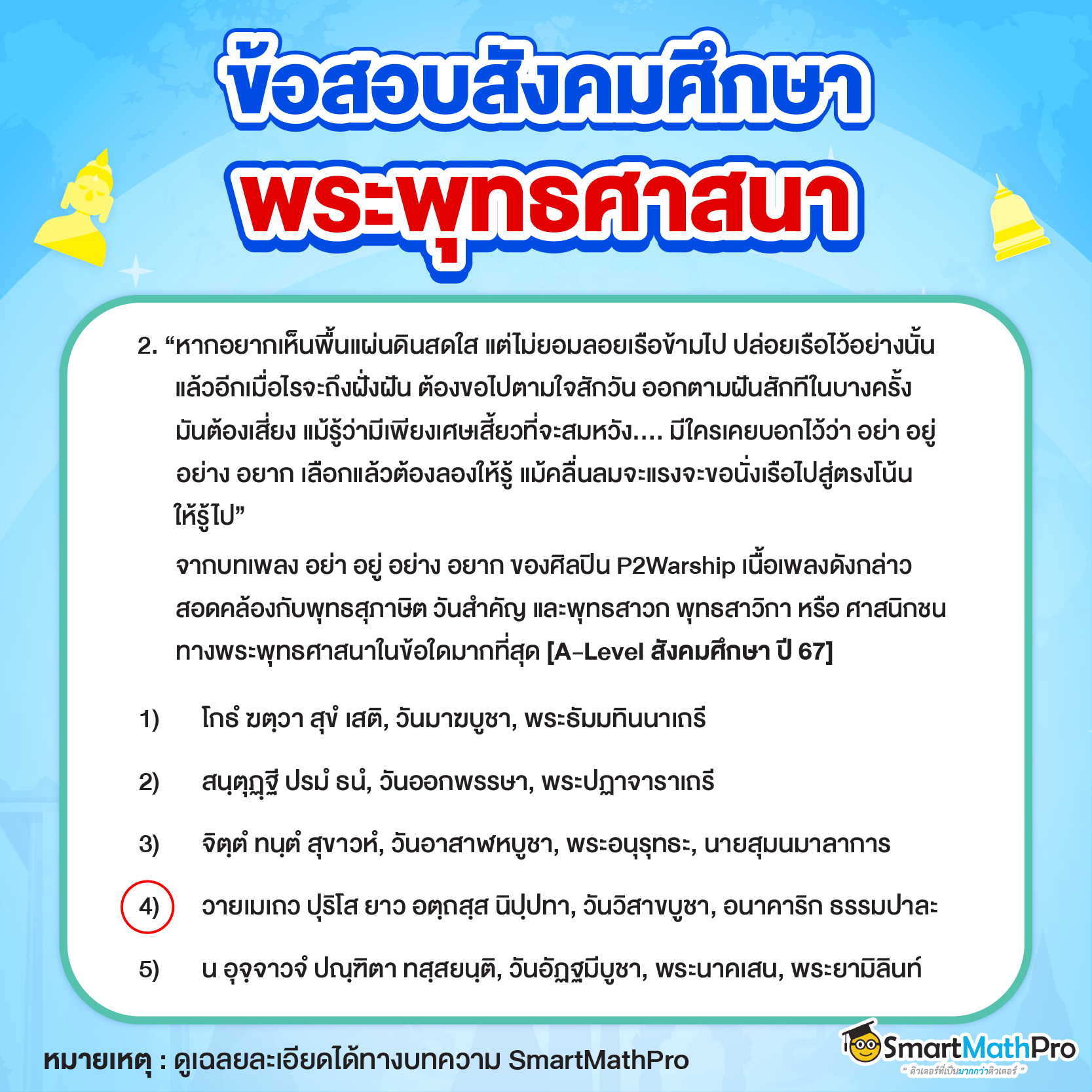 ตัวอย่างข้อสอบจริงเรื่องพระพุทธศาสนา ข้อที่ 2