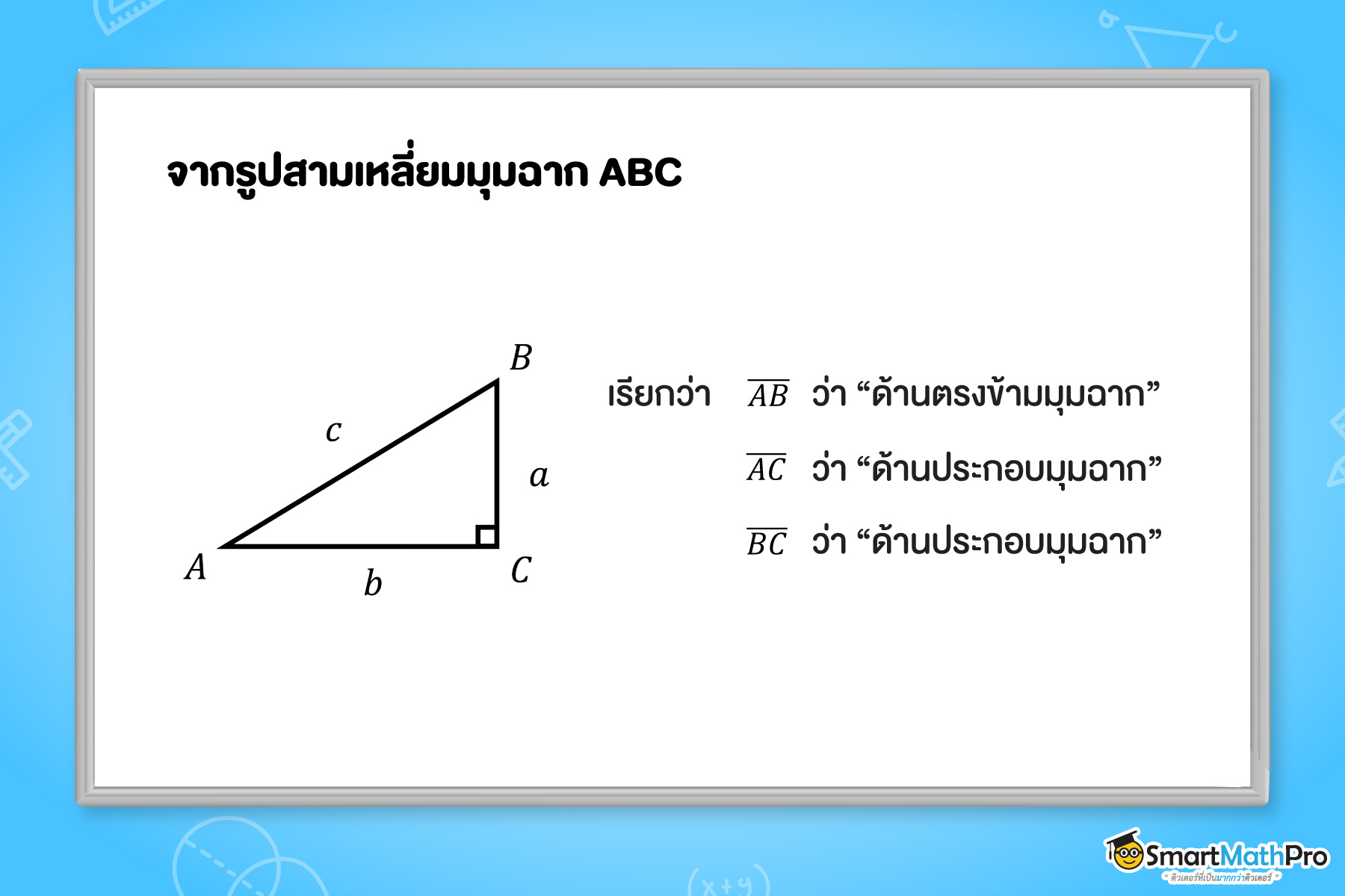 ชื่อเรียกแต่ละด้านของรูปสามเหลี่ยมมุมฉาก