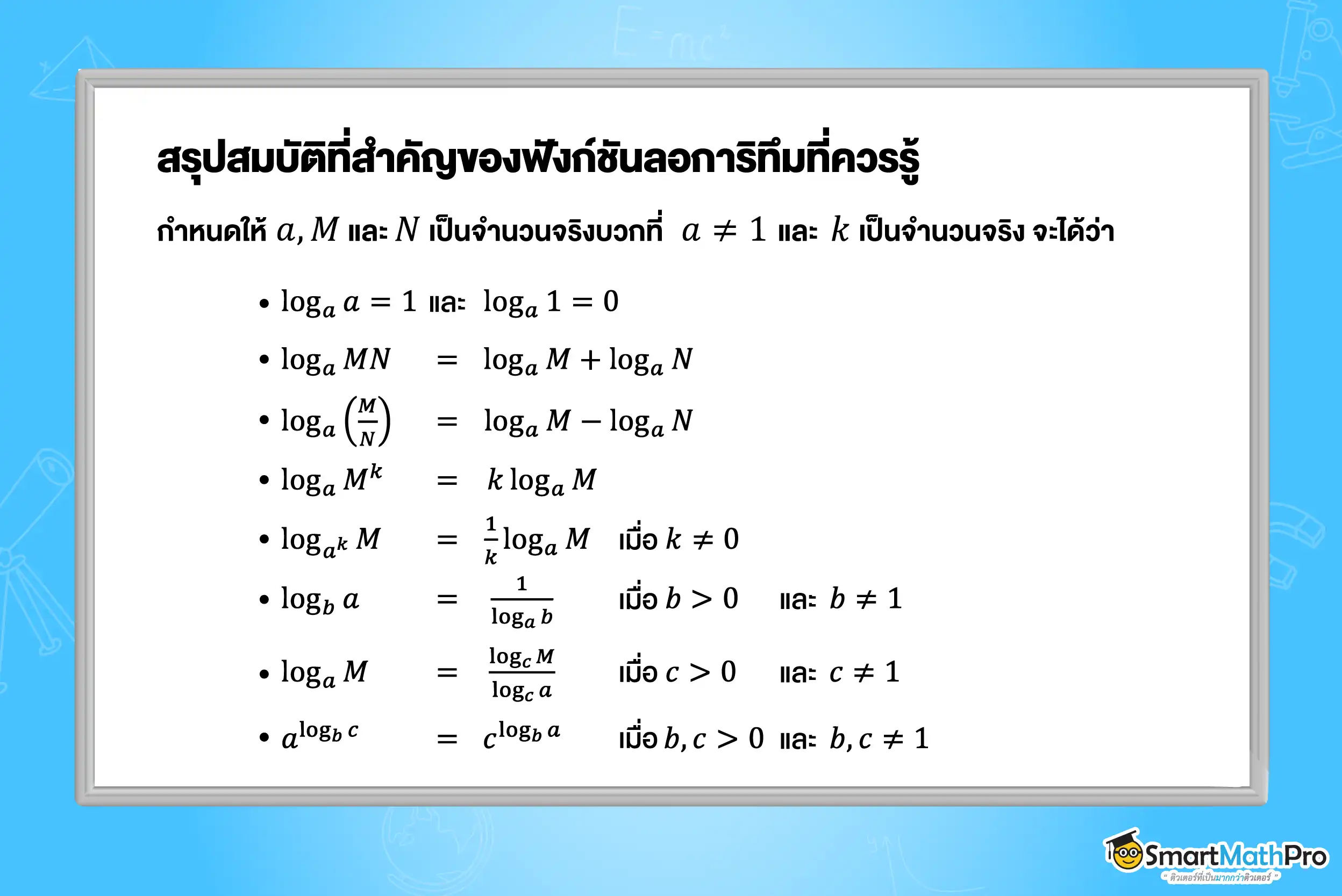 สรุปสมบัติที่สำคัญของฟังก์ชันลอการิทึมที่ควรรู้